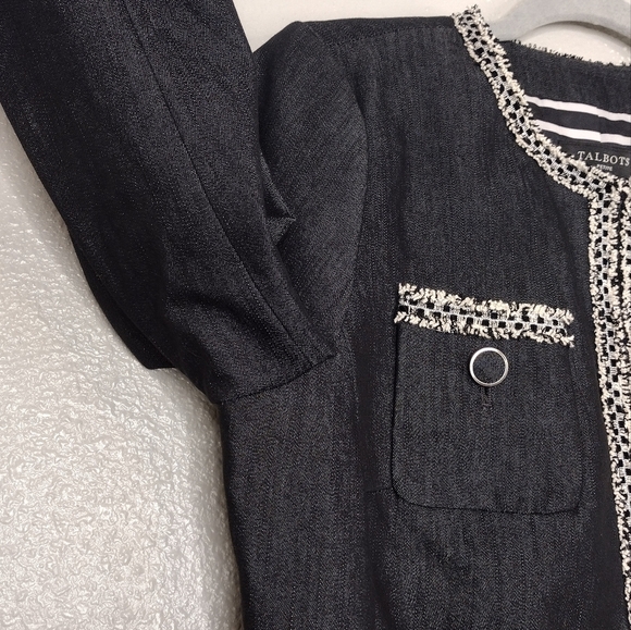 NWT Talbots Petite Tweed Fringe Denim Lined Patch Pockets Business Blazer Sz 8P - Picture 9 of 15